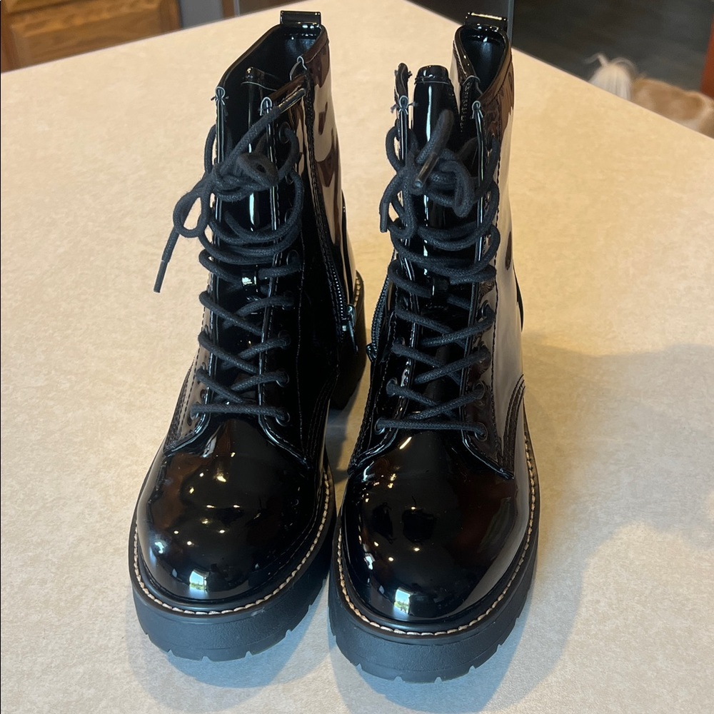 Madden Girl Shiny Black Lace-Up Combat Boots